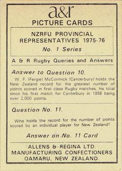 1976 Allens & Regina NZRFU Provincial Union Representatives #10 Ray Stafford Back